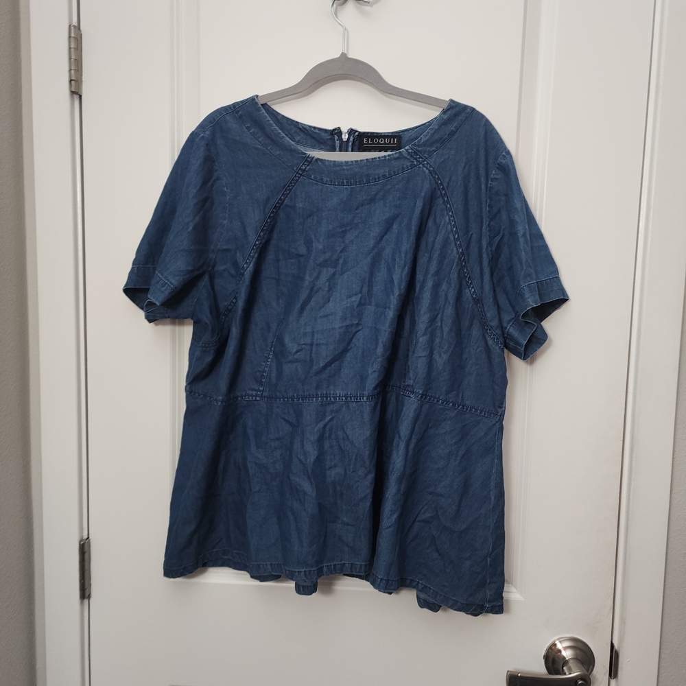 5/$30 Eloquii Blue Denim Peplum  Blouse Size 22